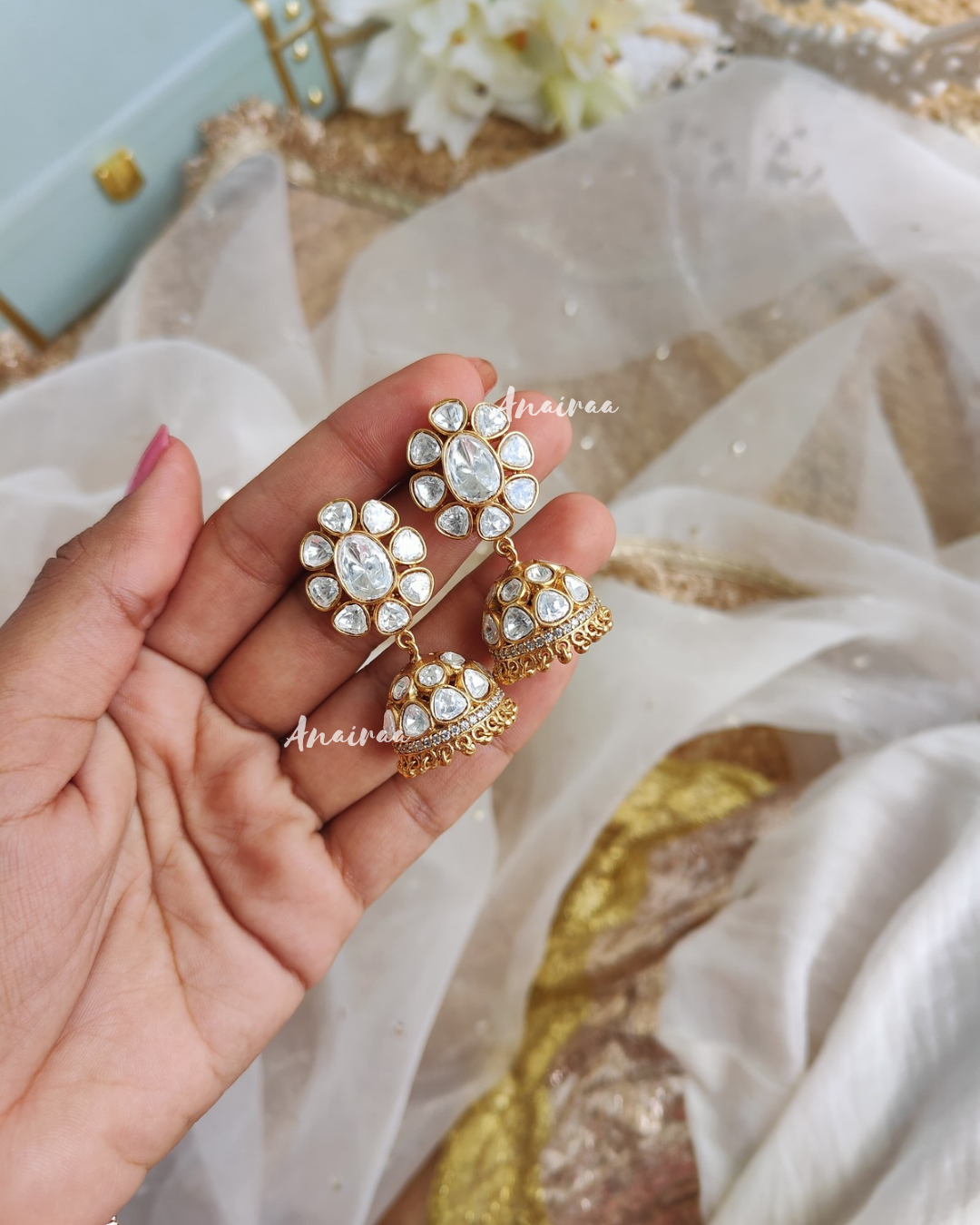Real moissanite jhumkas