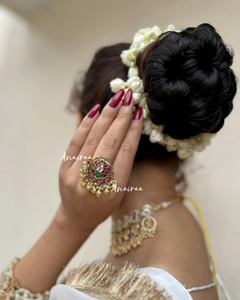 Heritage paachi kundan lotus ring