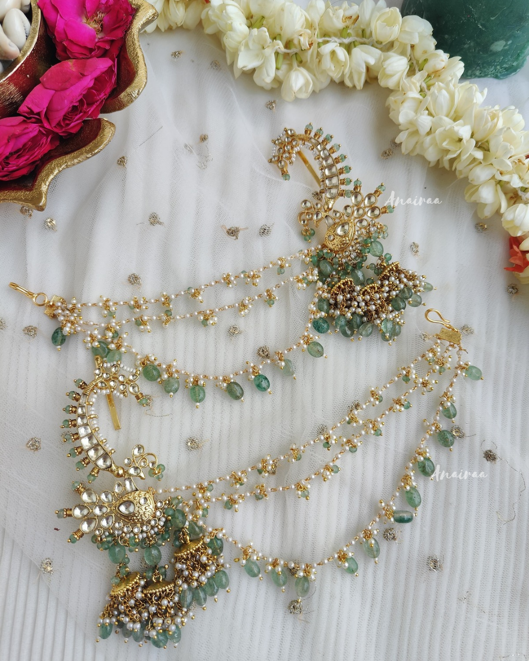 Heritage peacock earcuff  with earchains
