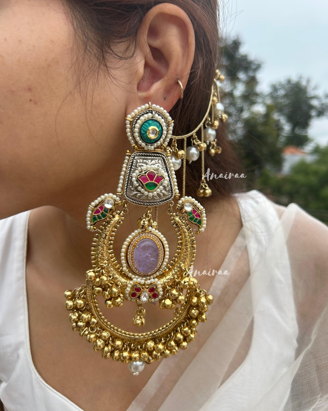 Mahi Kashmiri ghungroo earrings with  earchains