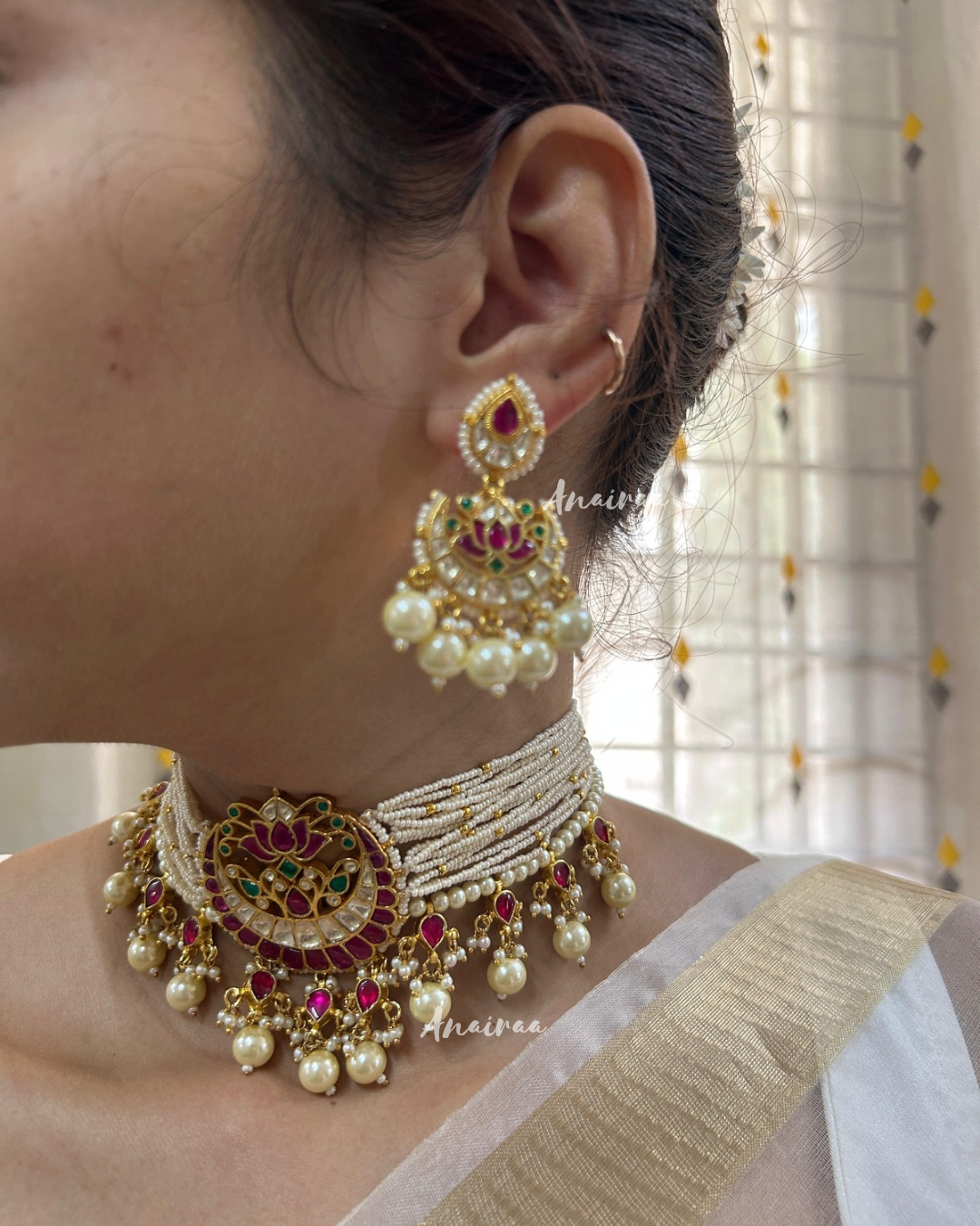 Lotus paachi kundan choker set