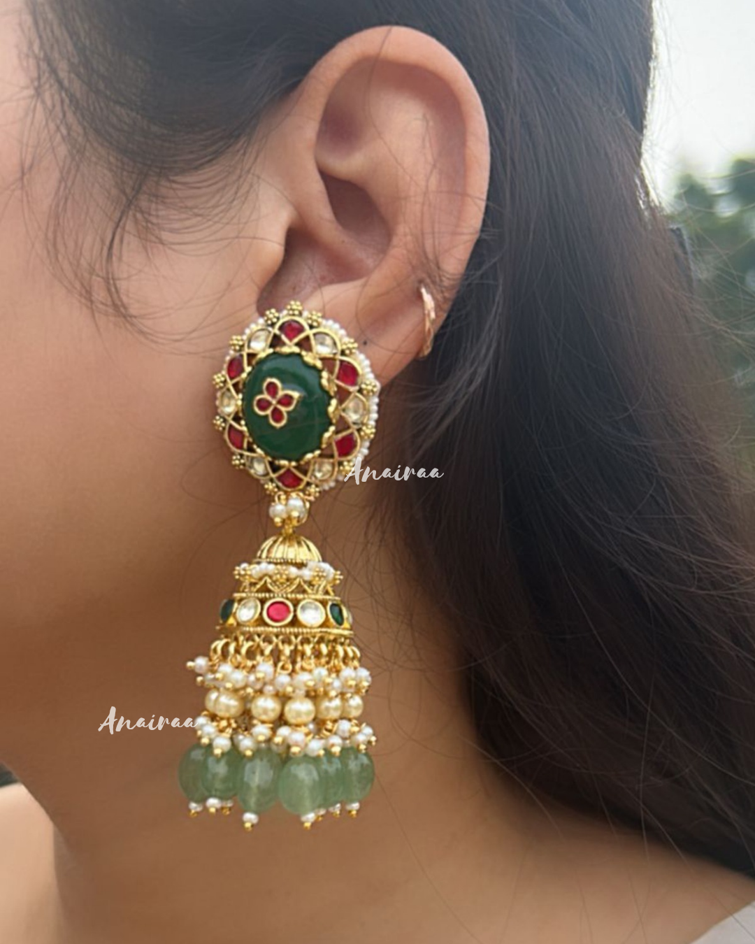 Kundan carving stone jhumka