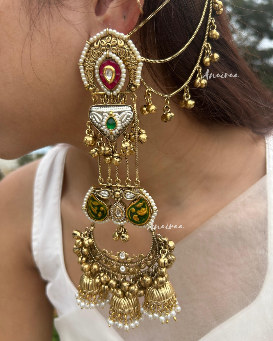 Nilofer Kashmiri ghungroo earrings with earchains