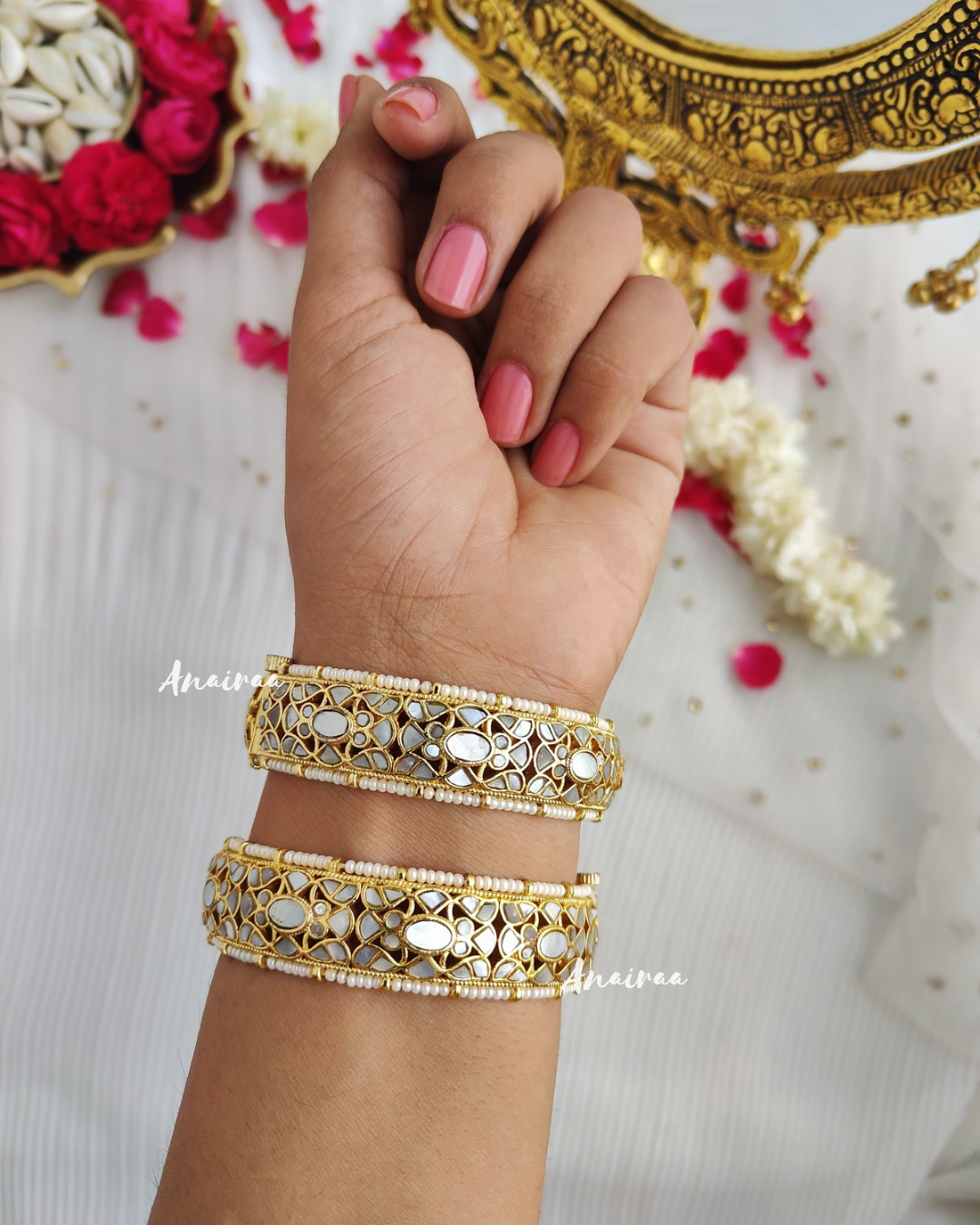 Mother of pearl openable bangles