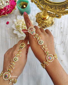 Ruby emerald Paachi Kundan hathphool