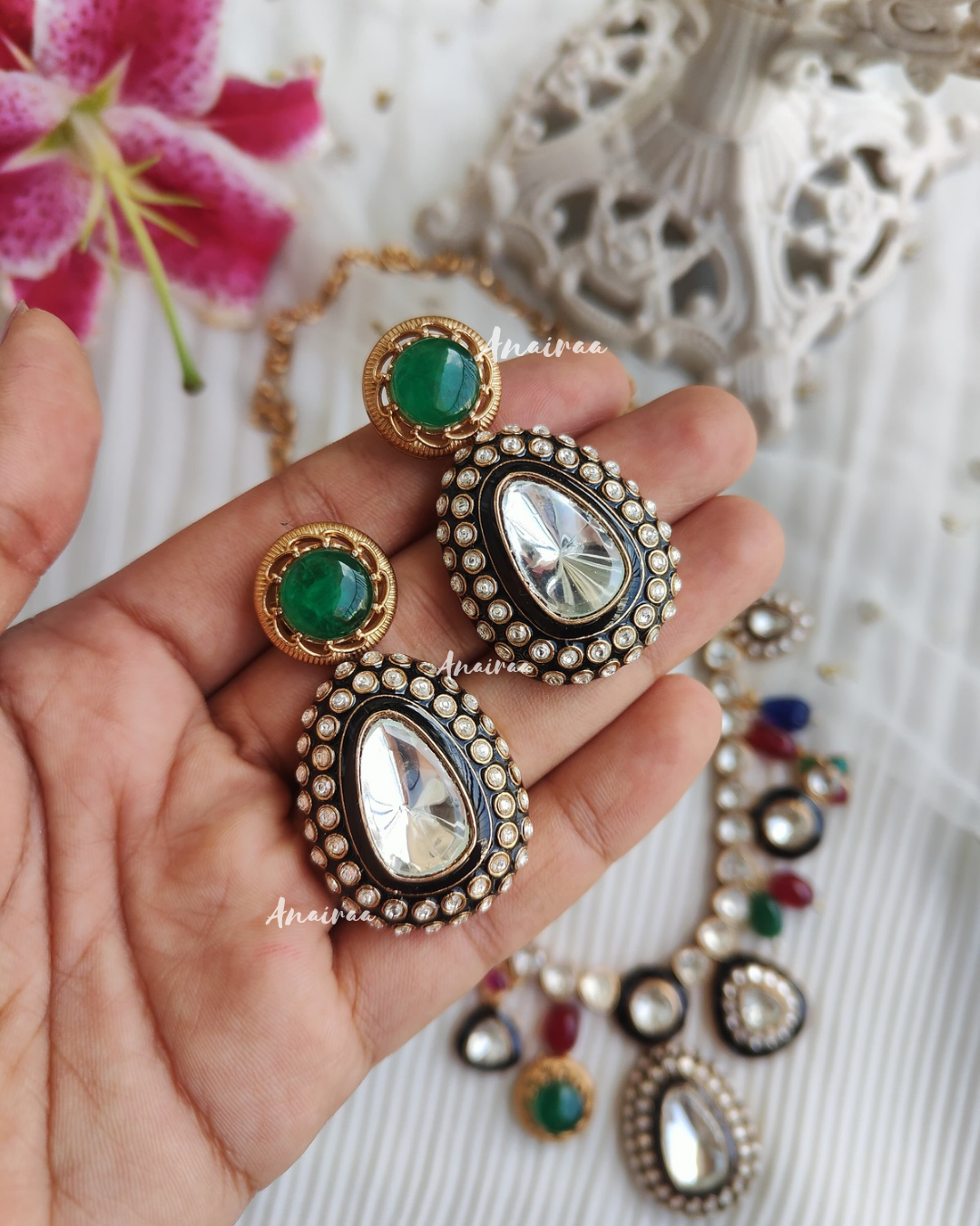 Tara Polki meena long necklace set