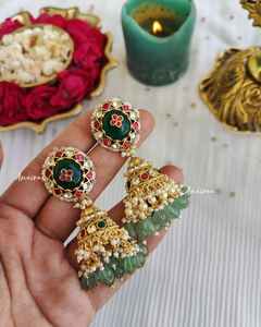 Kundan carving stone jhumka
