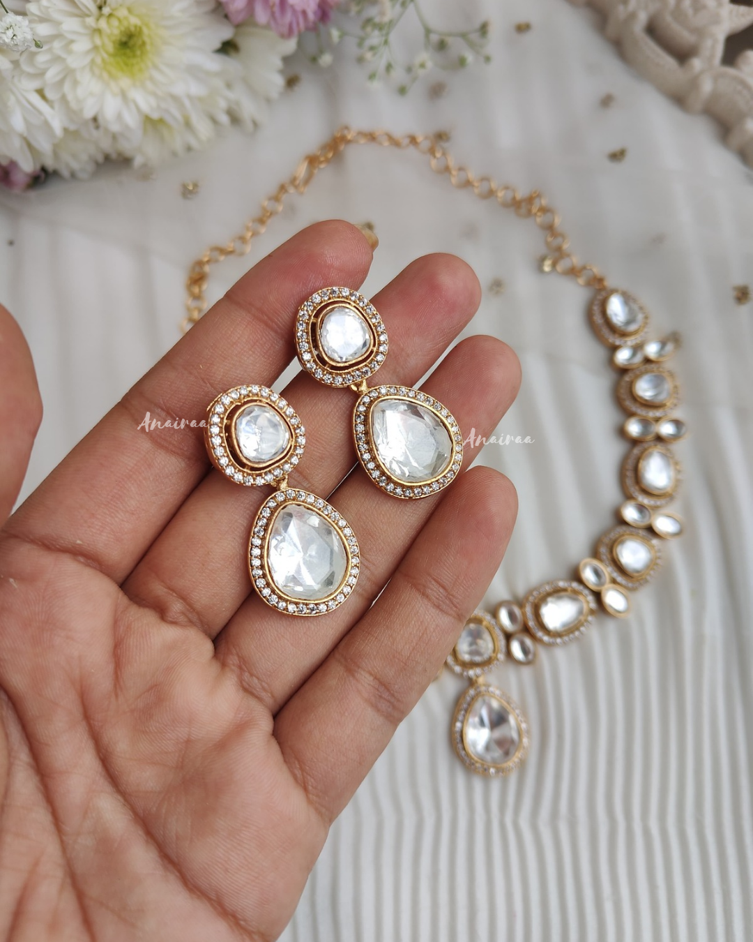 Polki moissanite necklace set