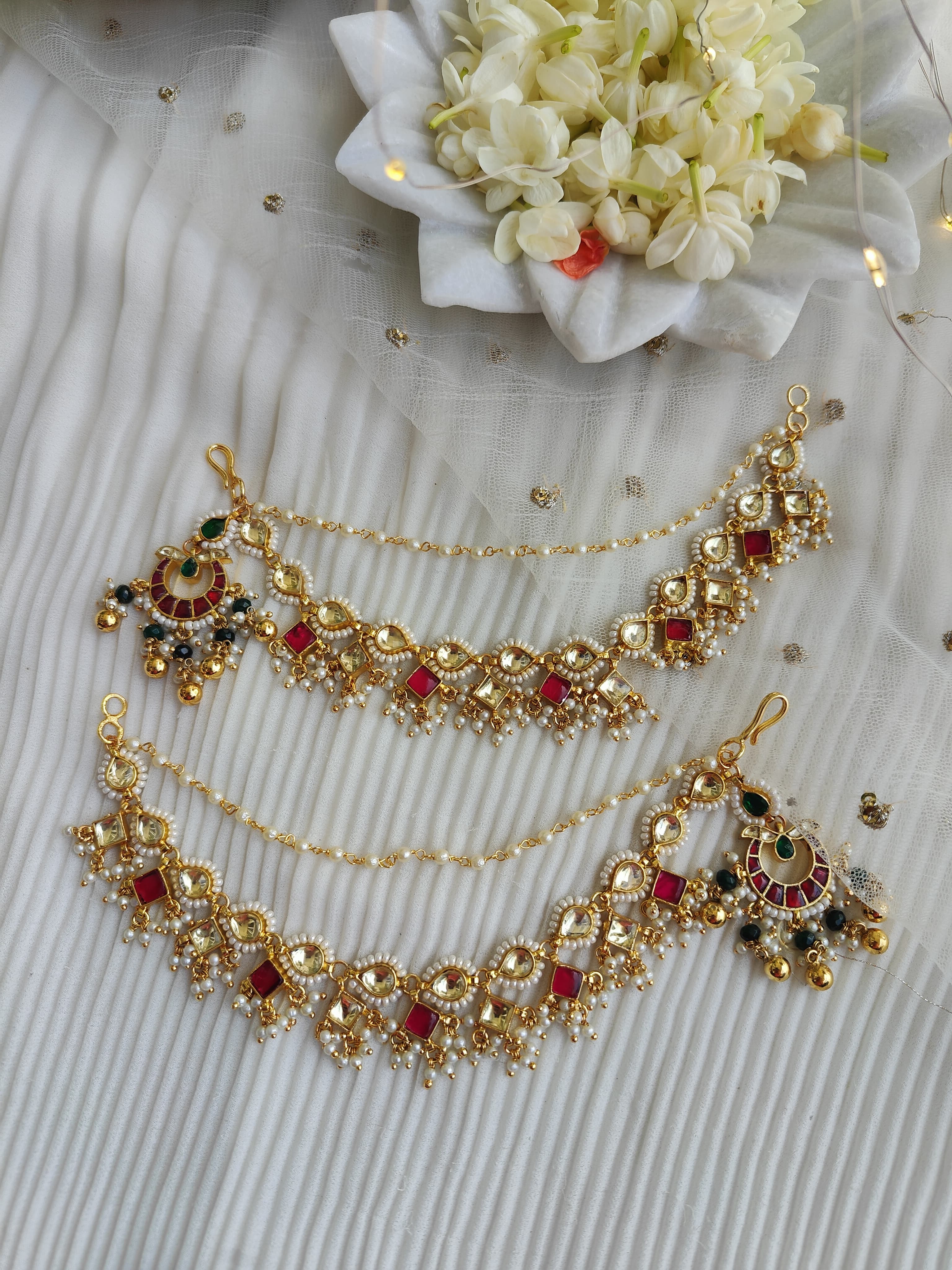Multi color paachi kundan earchains
