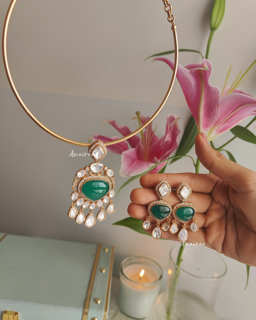 Manju Warrier Polki emerald hasli