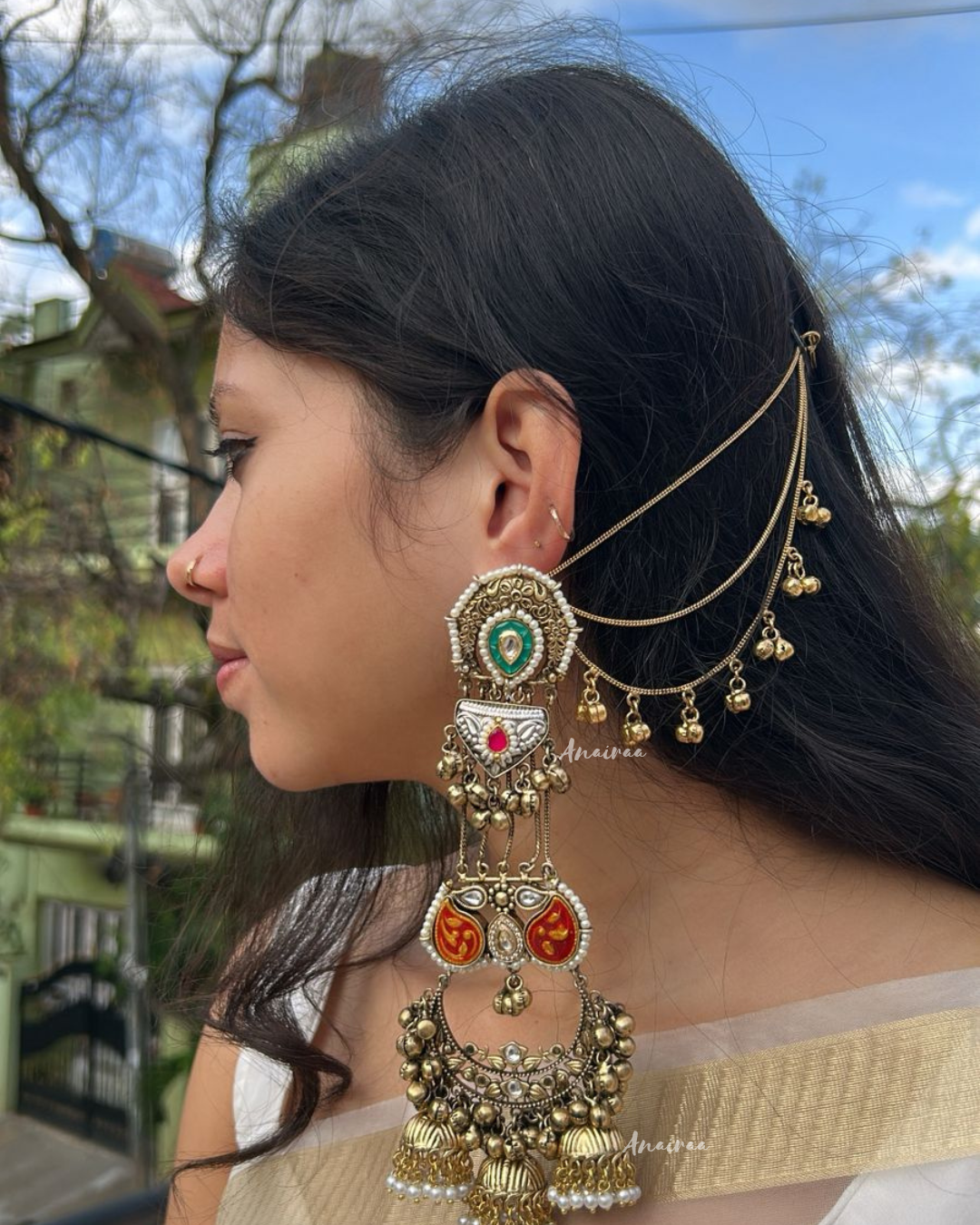 Sabya Kashmiri ghungroo earrings with earchains
