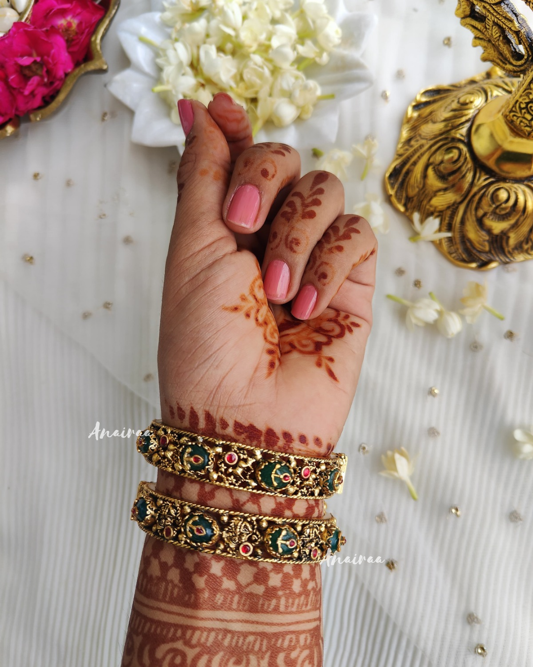 Antique kundan with carving stone kada