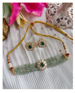 Moissanite with Emerald and sage bead choker set