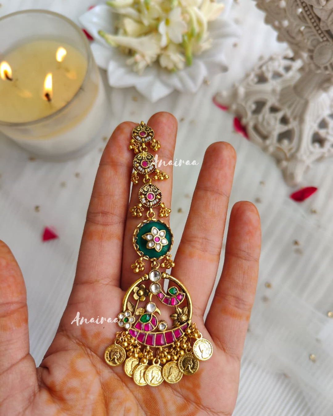 Paachi kundan antique maangtikka