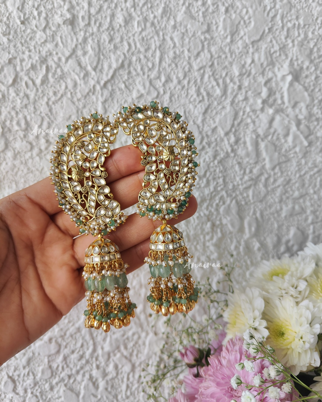 Heritage peacock earcuff jhumkas
