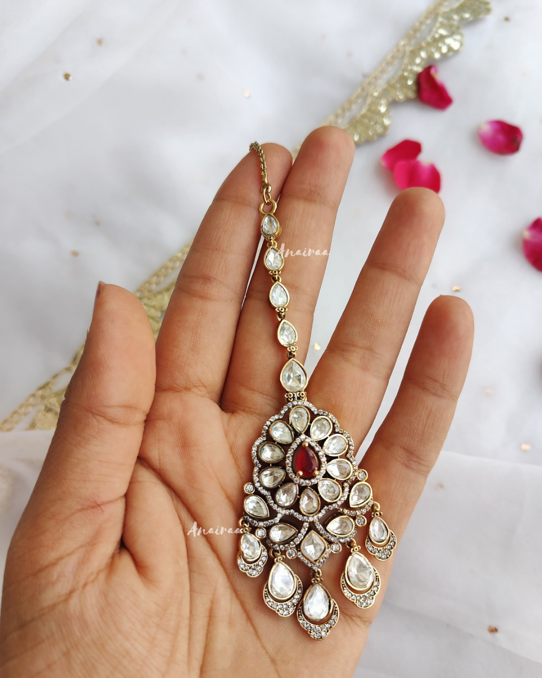 Ruby moissanite maangtikka