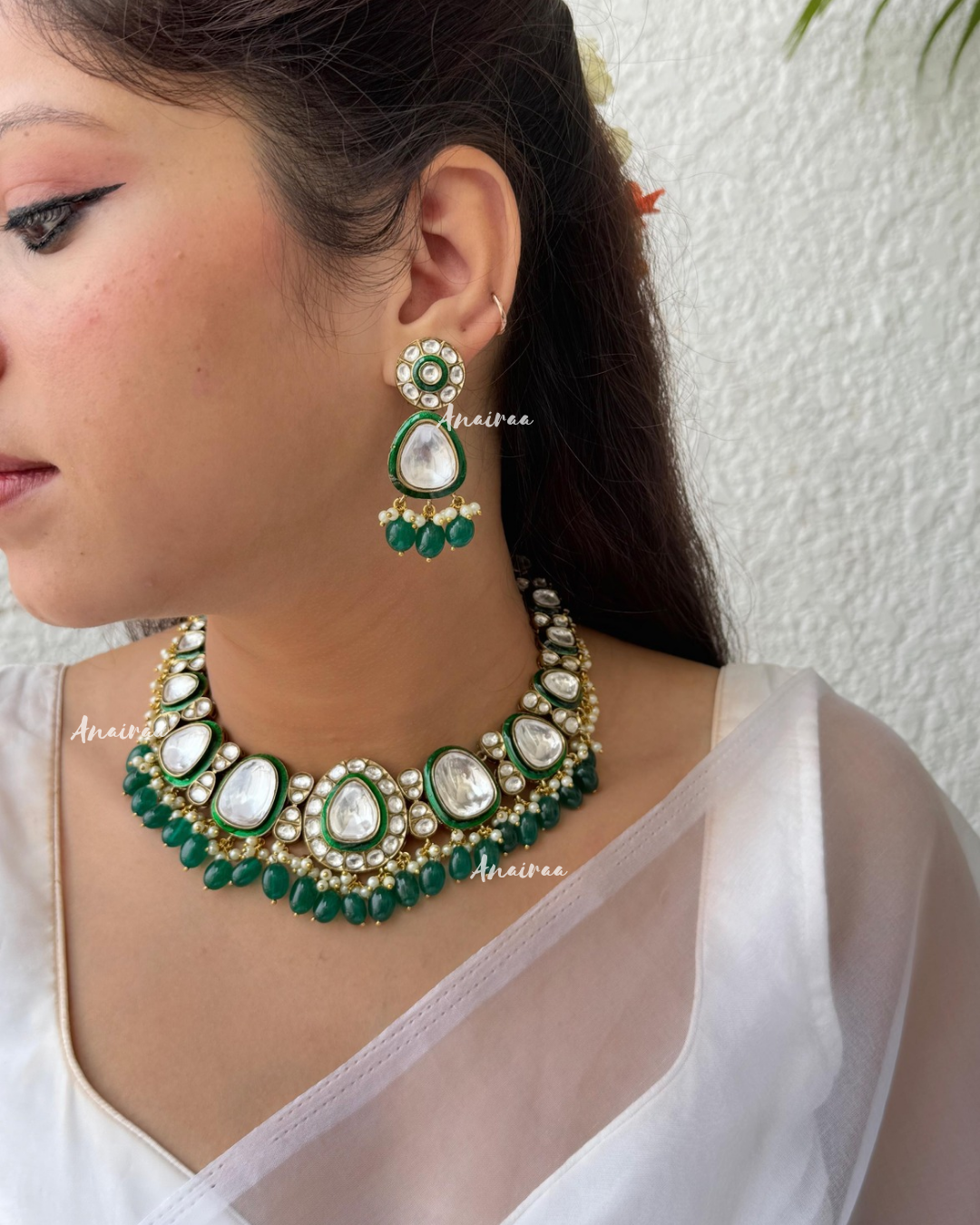 Anvi bridal polki meena necklace set