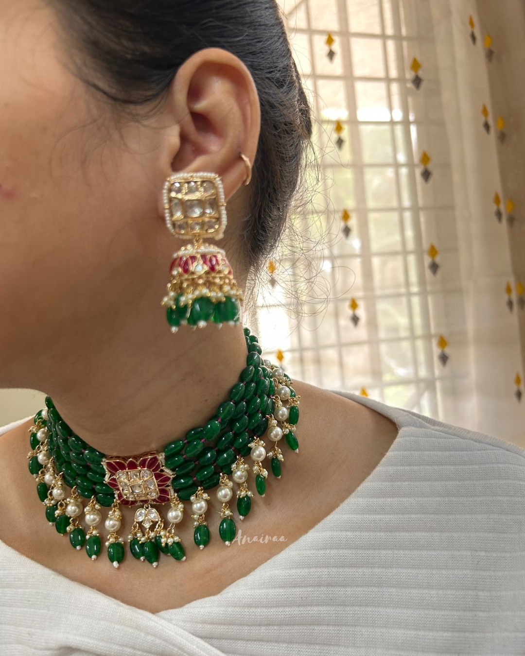 Saanvi beaded Polki choker set