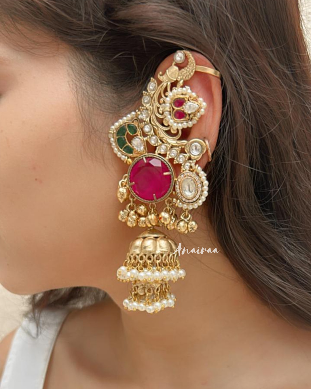 Traditional peacock earcuff jhumka