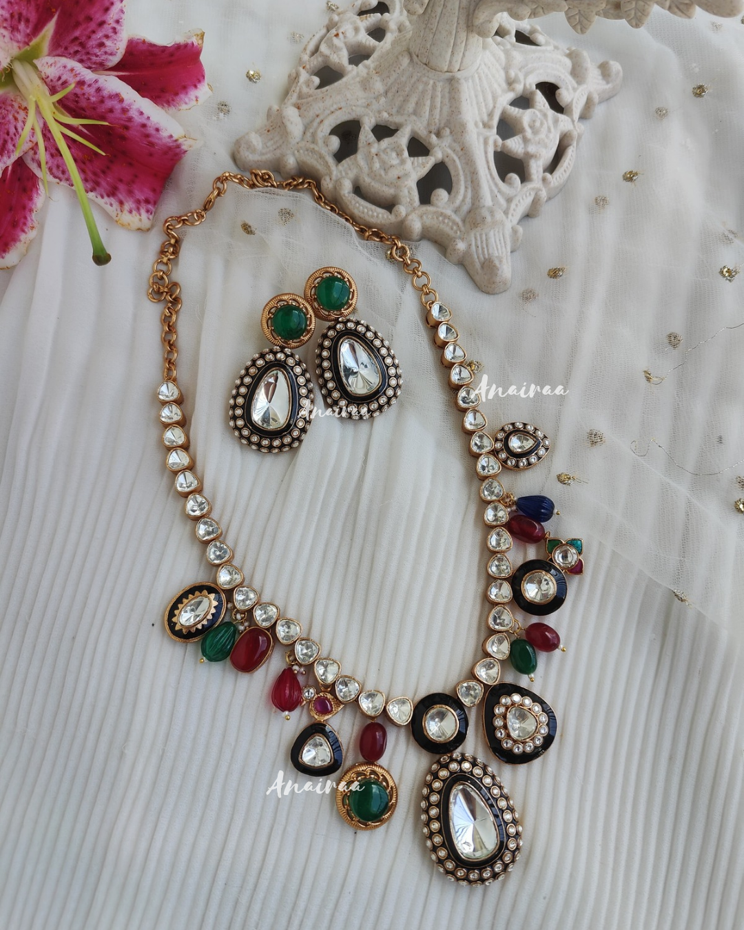 Tara Polki meena long necklace set