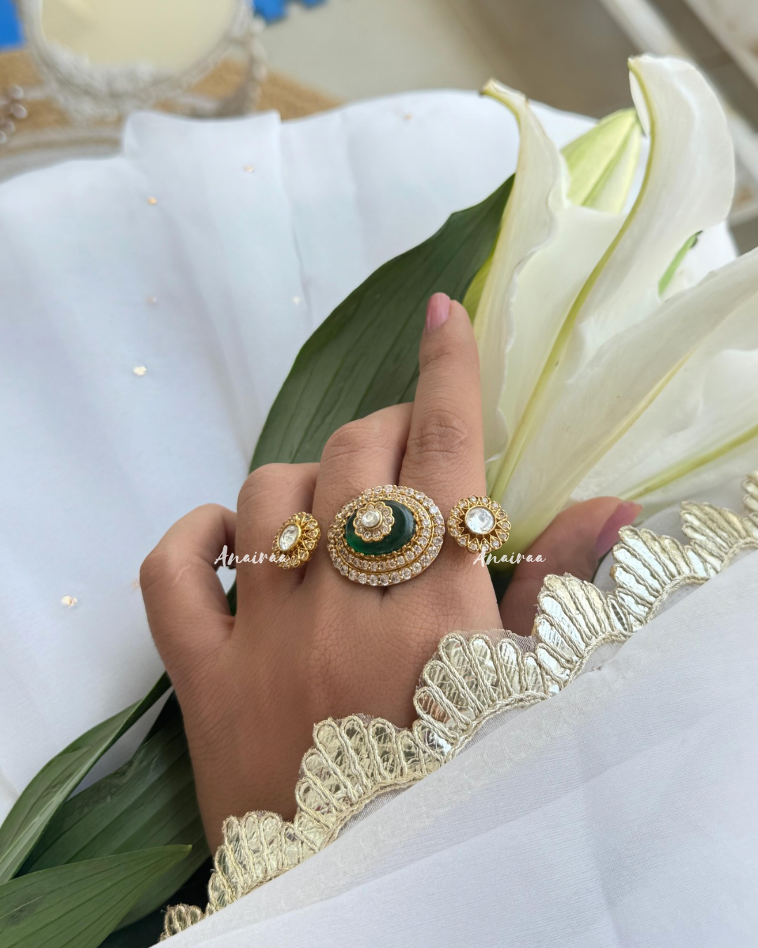 Emerald polki ring