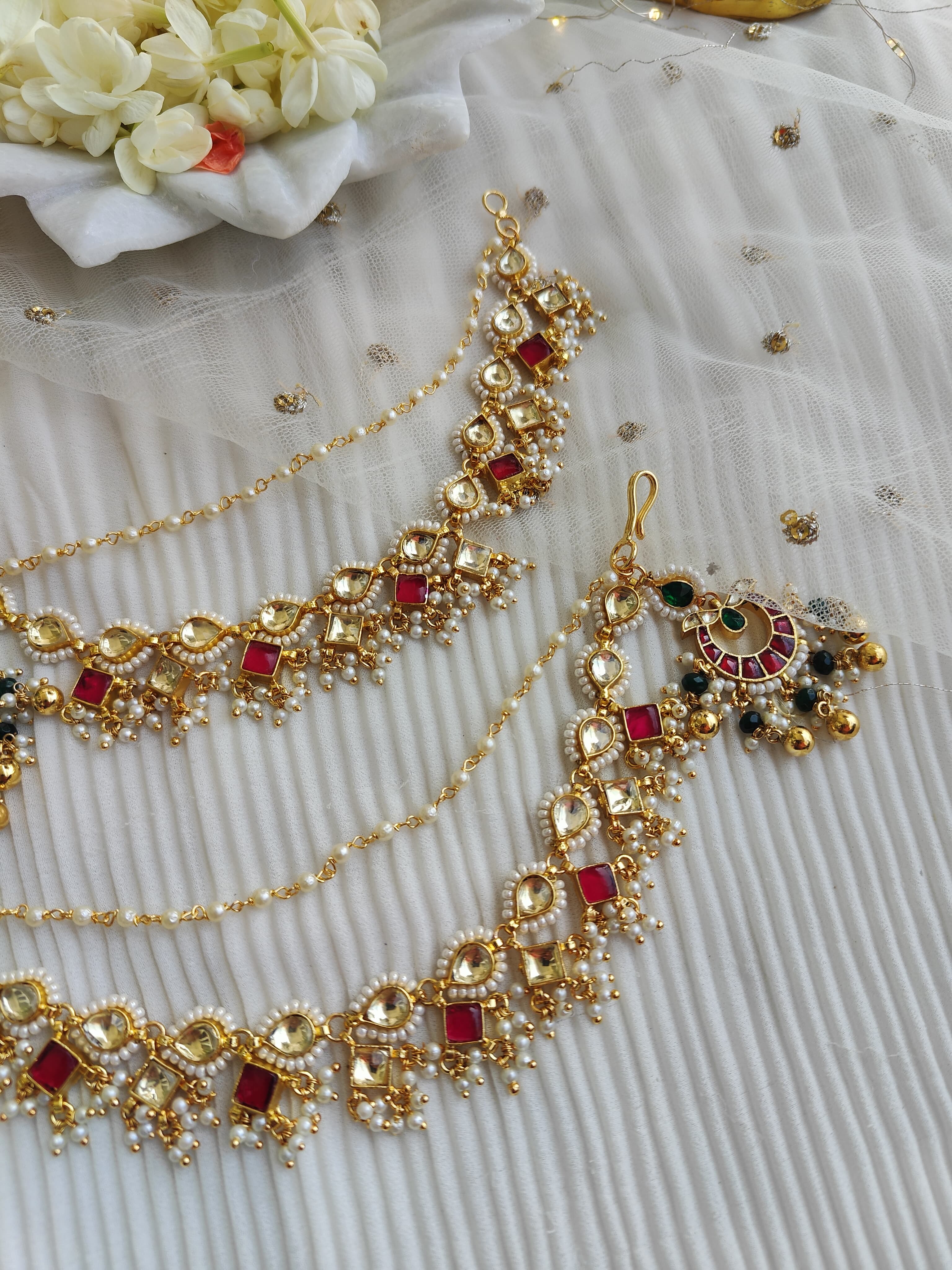 Multi color paachi kundan earchains