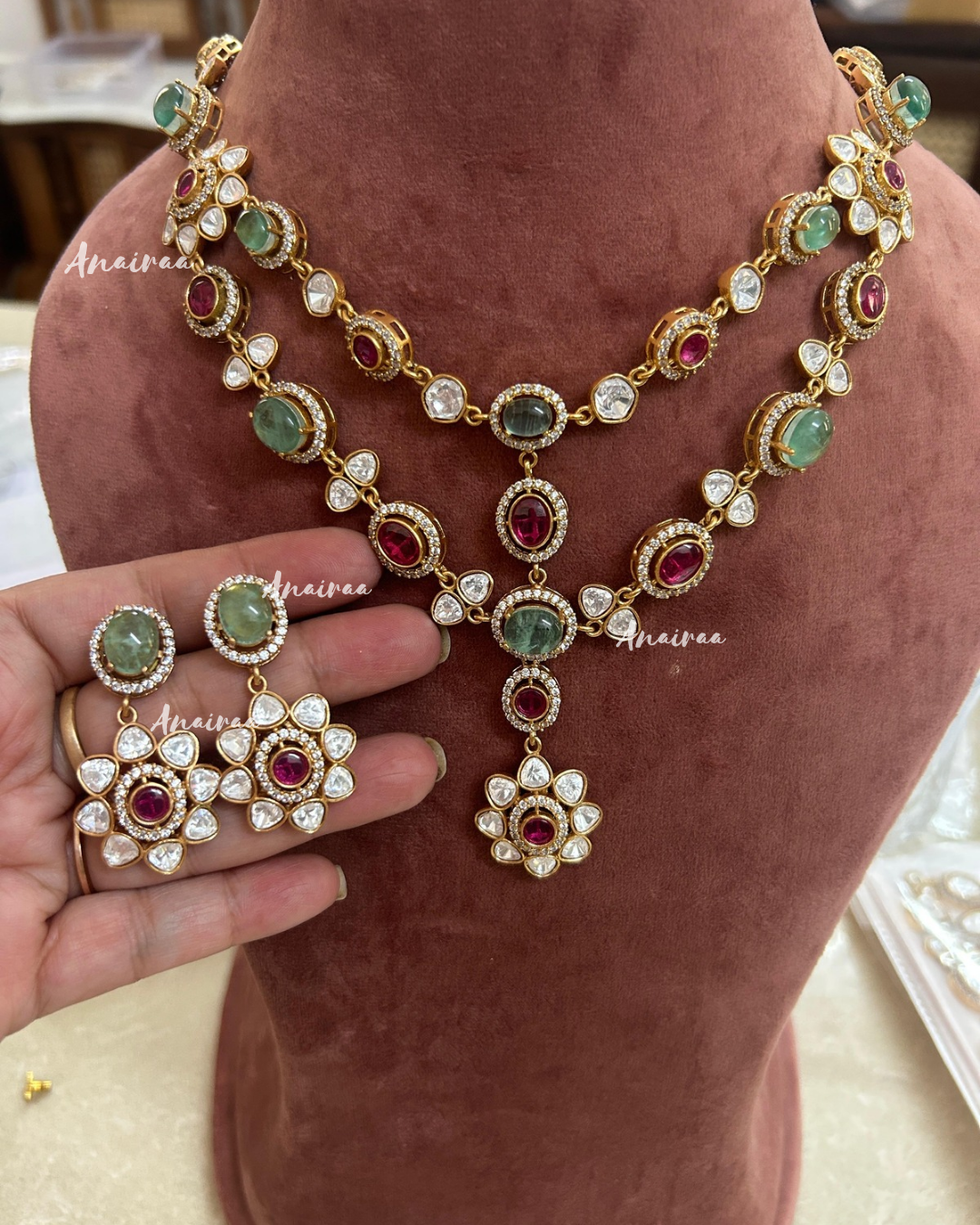 Ira 2layer Polki necklace set