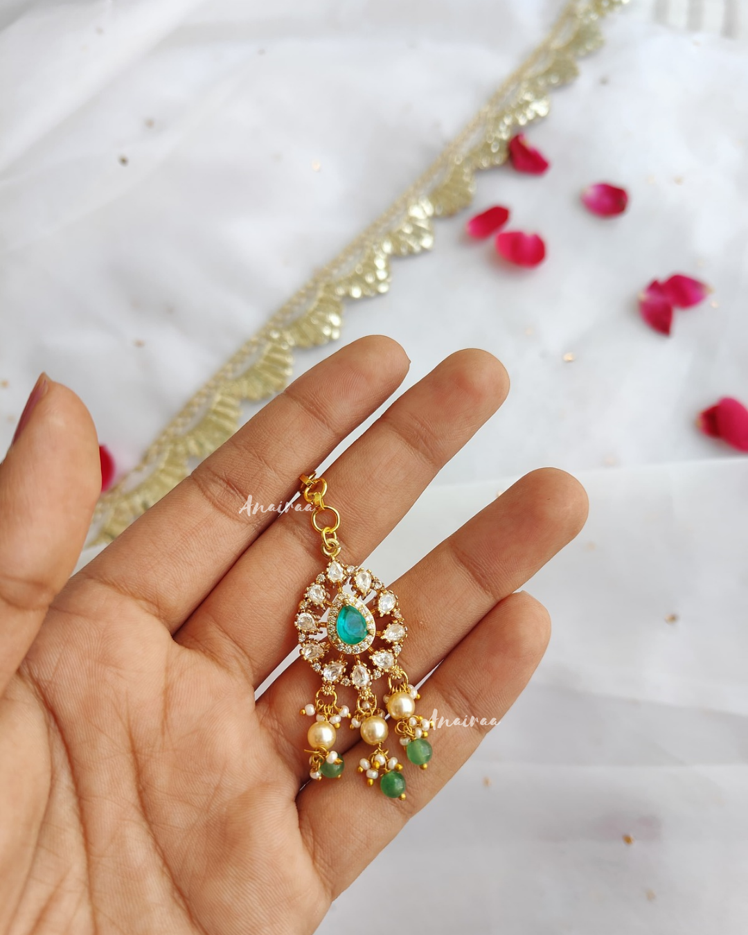 Polki moissanite maangtikka