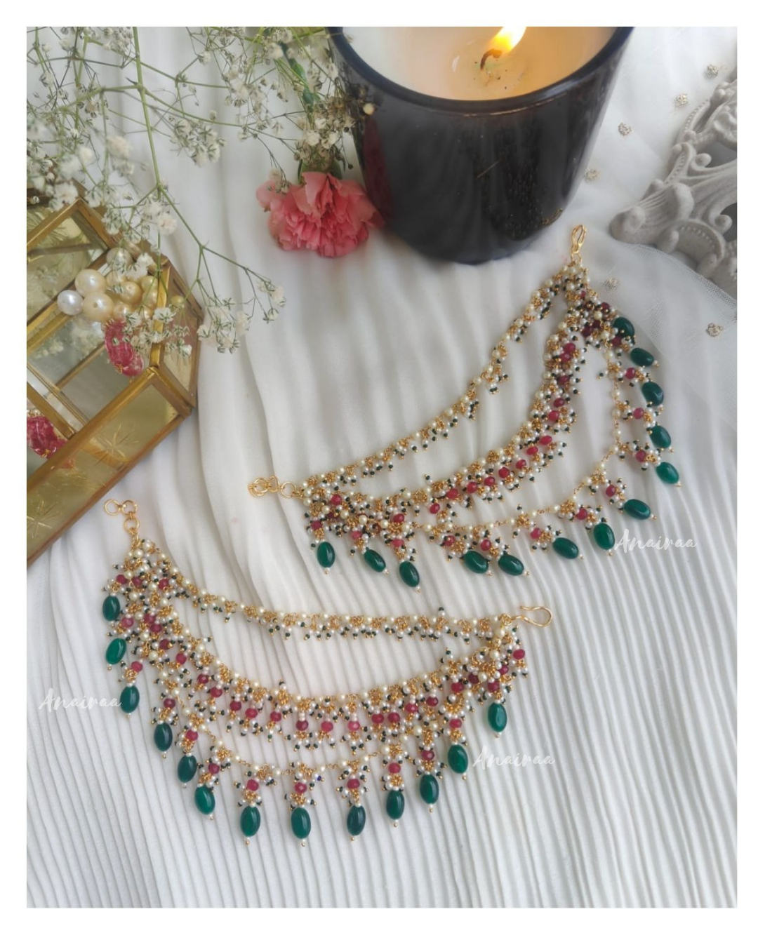 )Paachi kundan emerald earchains