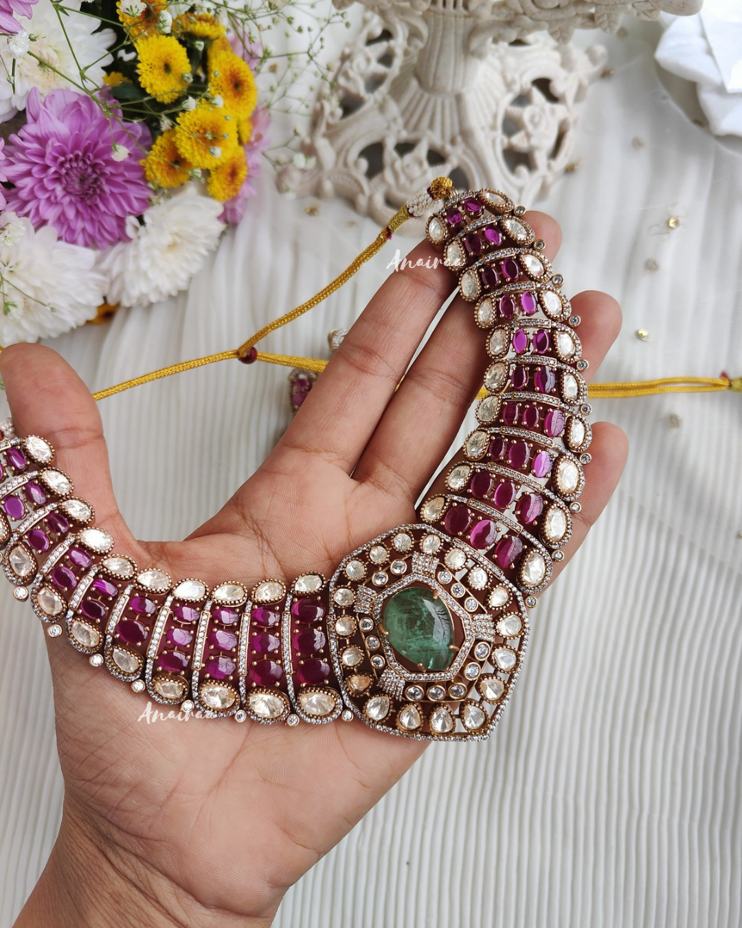 Alina polki moissanite necklace set