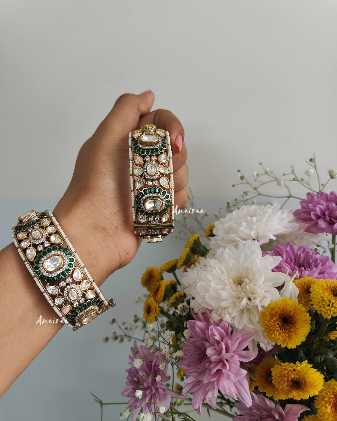 Emerald Moissanite openable bangles(pair)