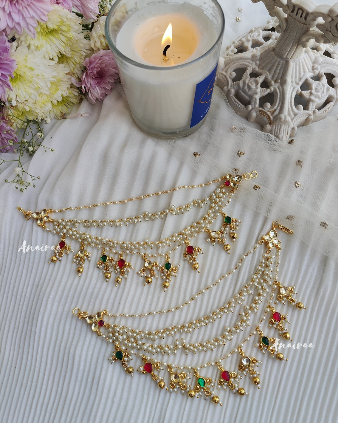 Multi colour paachi kundan earchains