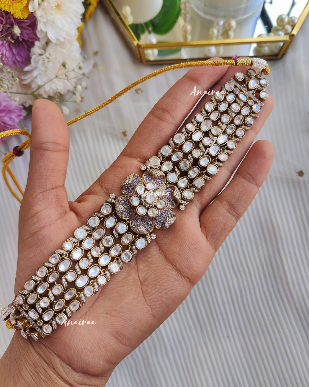 Sparkling flower moissanite choker set - lavender