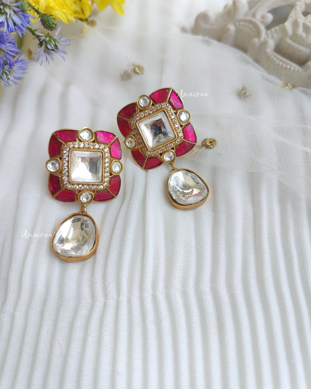 Ruby  polki earrings