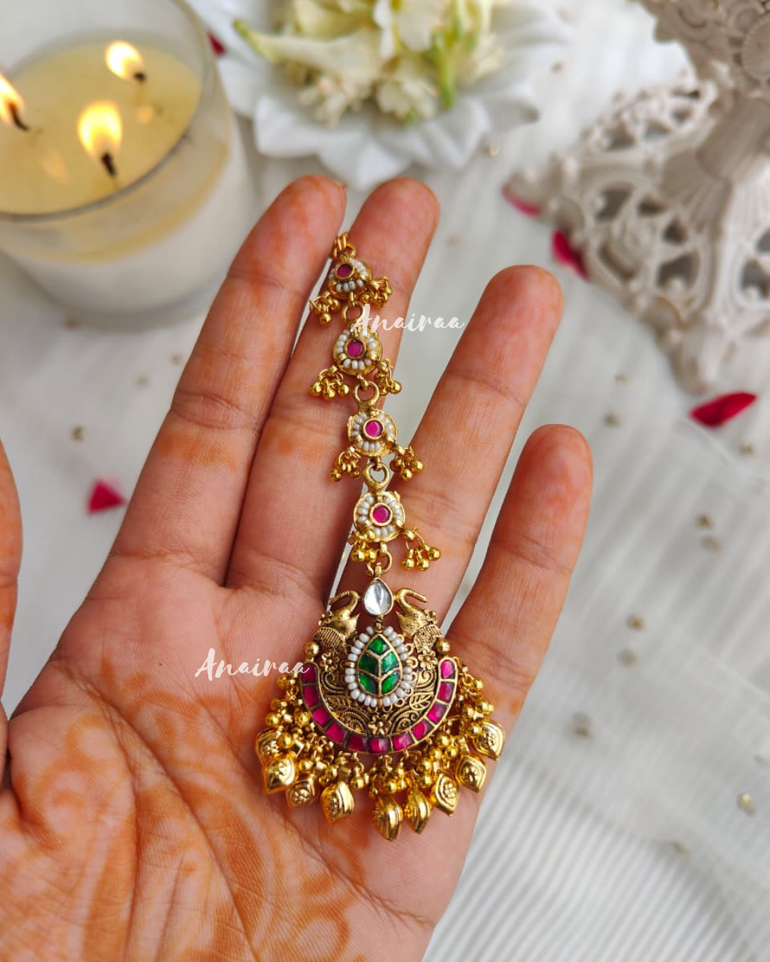 Paachi kundan antique maangtikka
