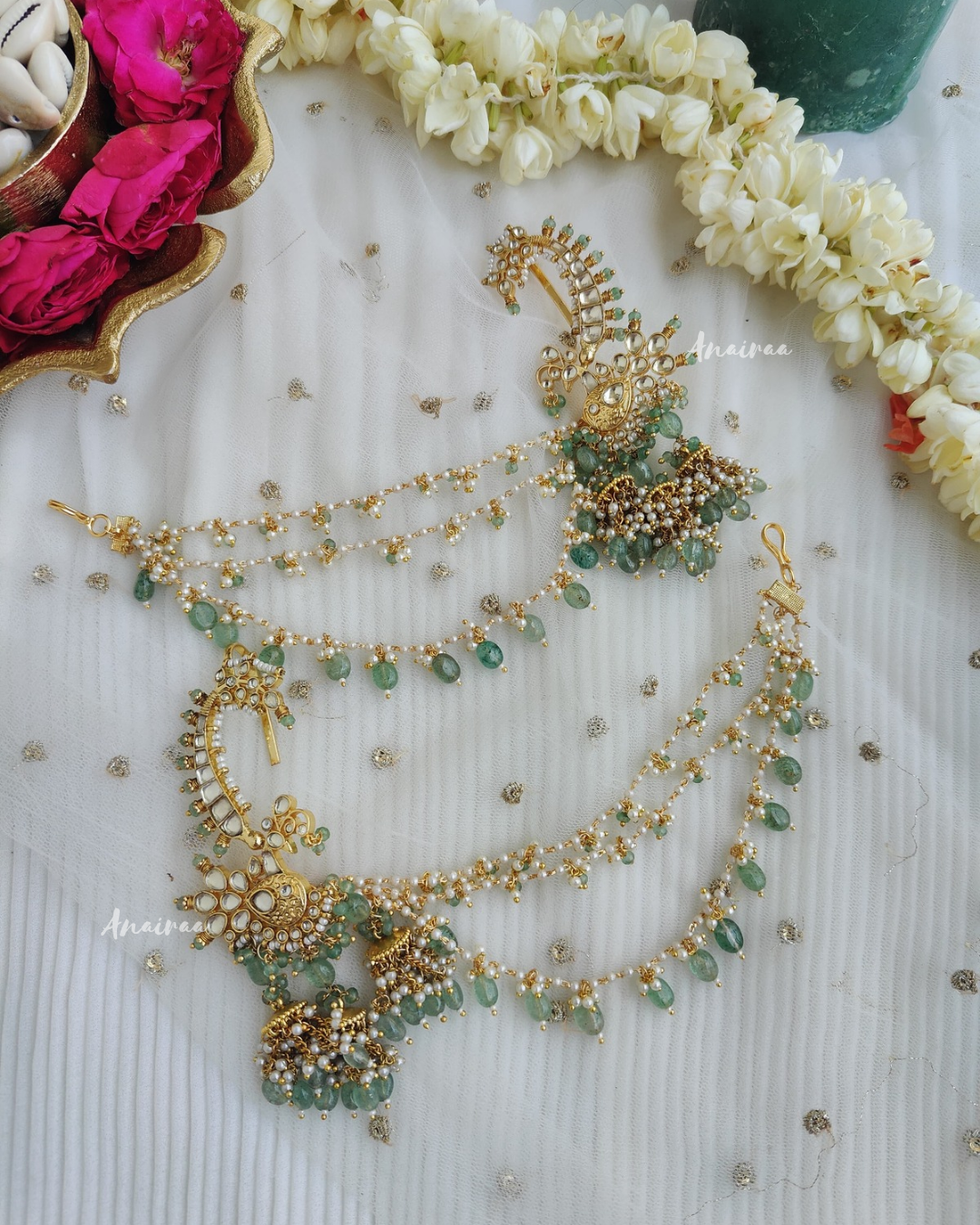 Heritage peacock earcuff  with earchains