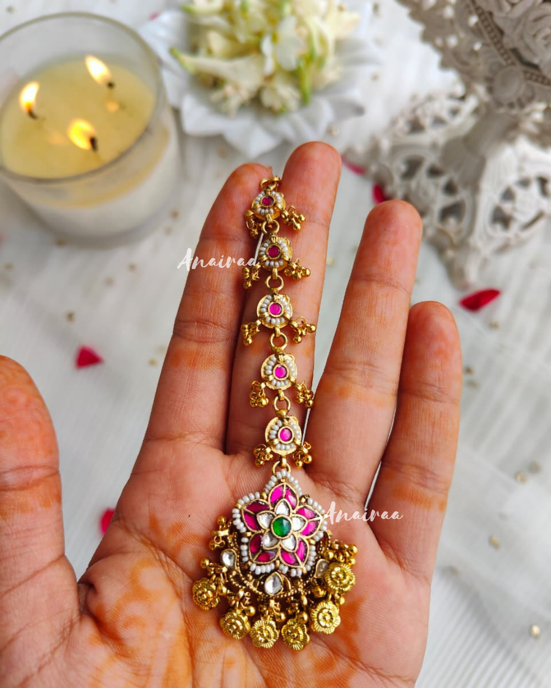 Paachi kundan antique maangtikka