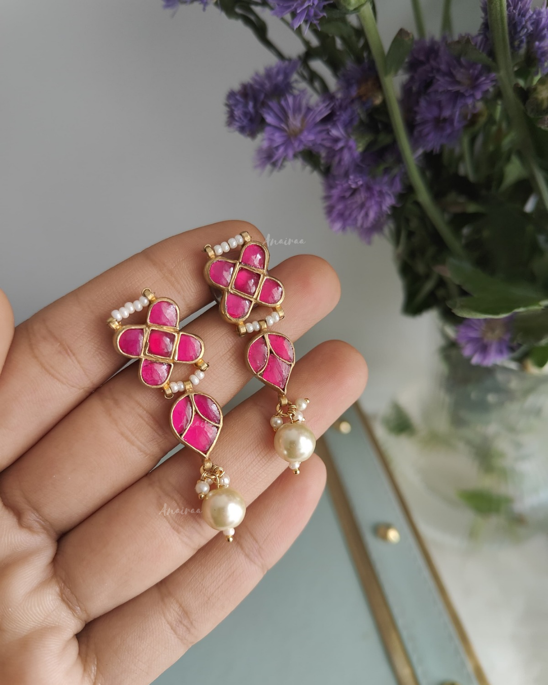Ruby kundan studs