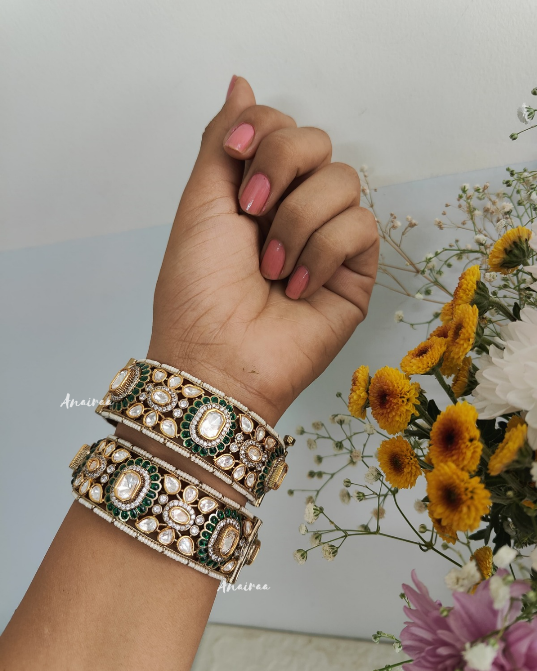 Emerald Moissanite openable bangles(pair)