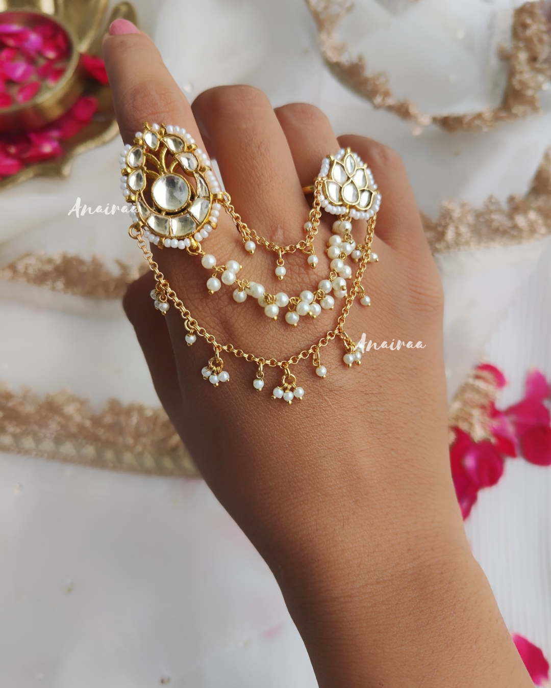 Sonika paachi kundan 2 finger ring