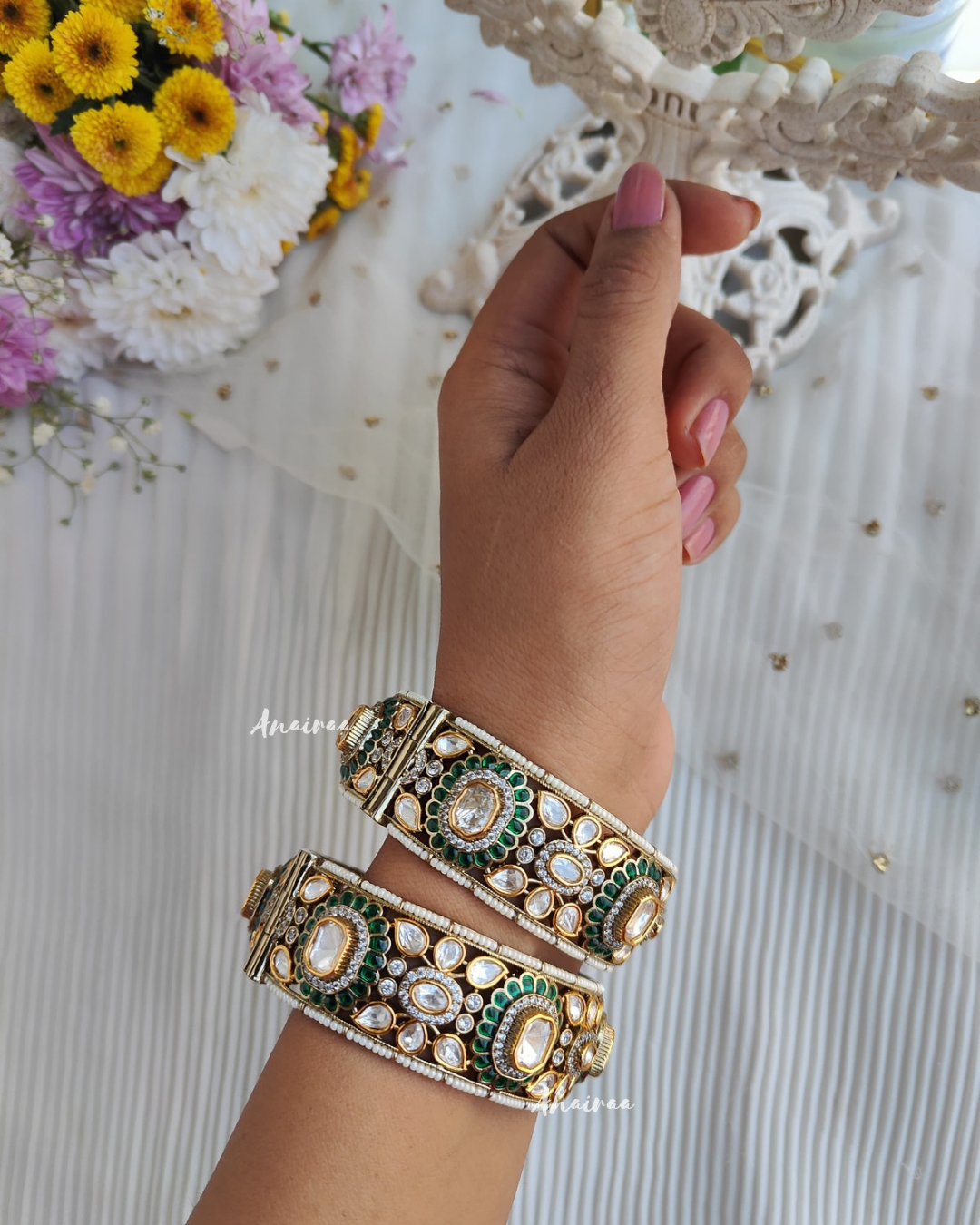 Emerald Moissanite openable bangles(pair)