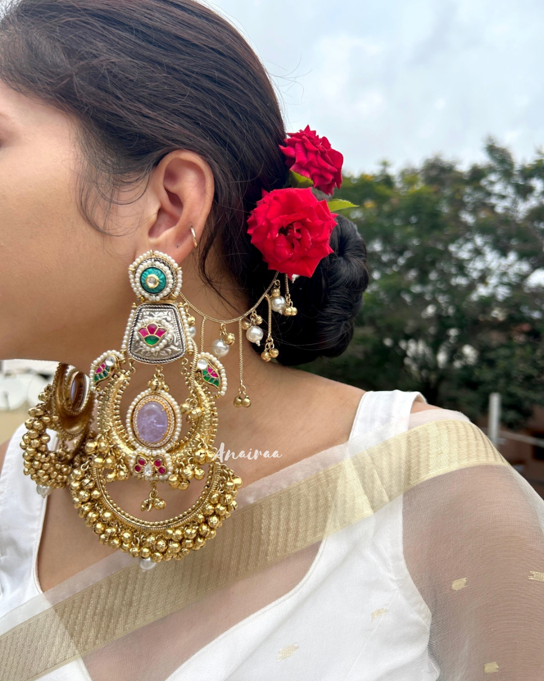 Mahi Kashmiri ghungroo earrings with  earchains