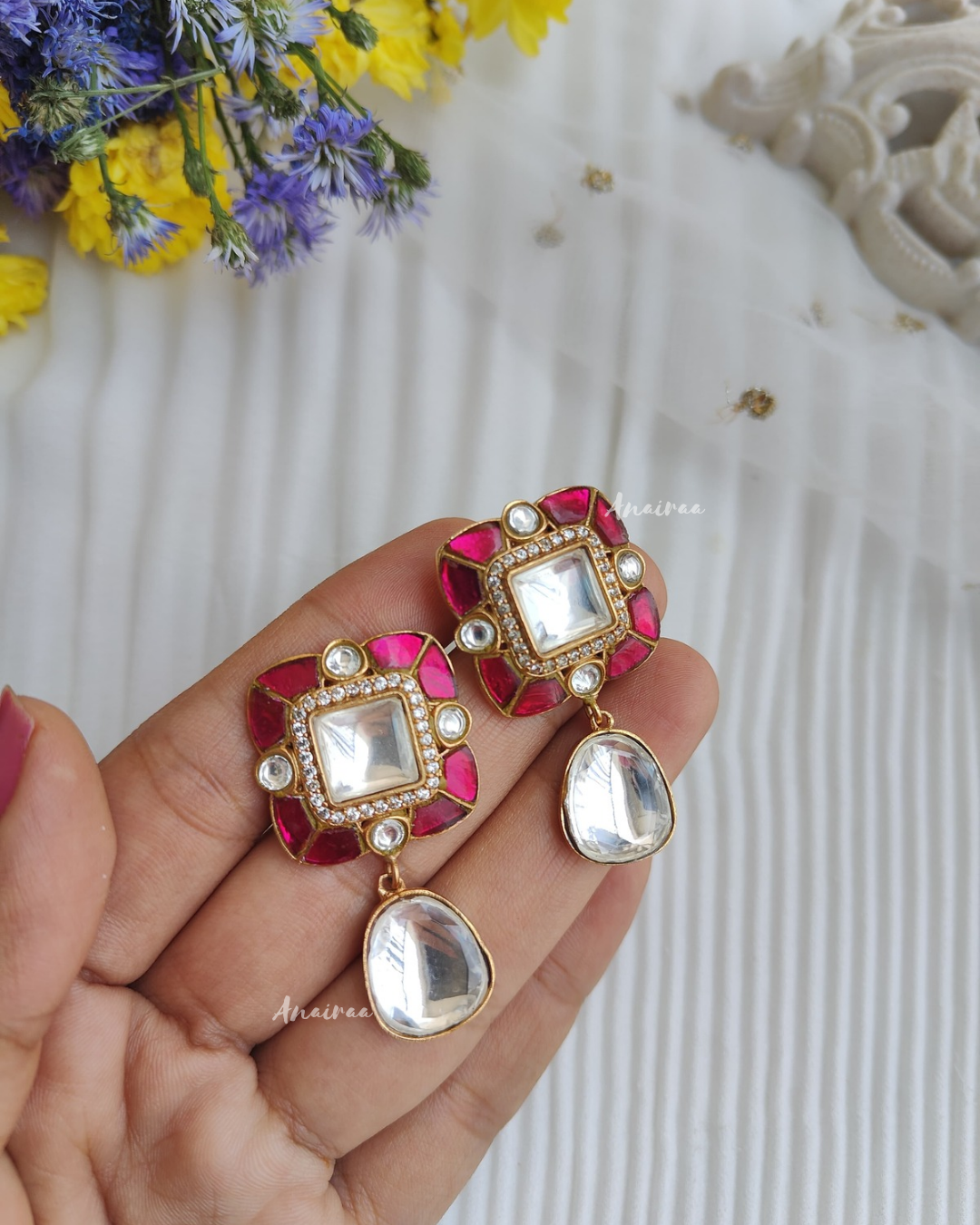 Ruby  polki earrings