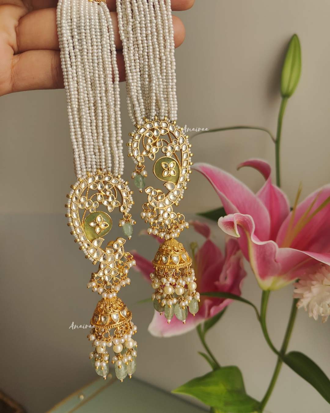 Paachi Kundan earcuff jhumkas