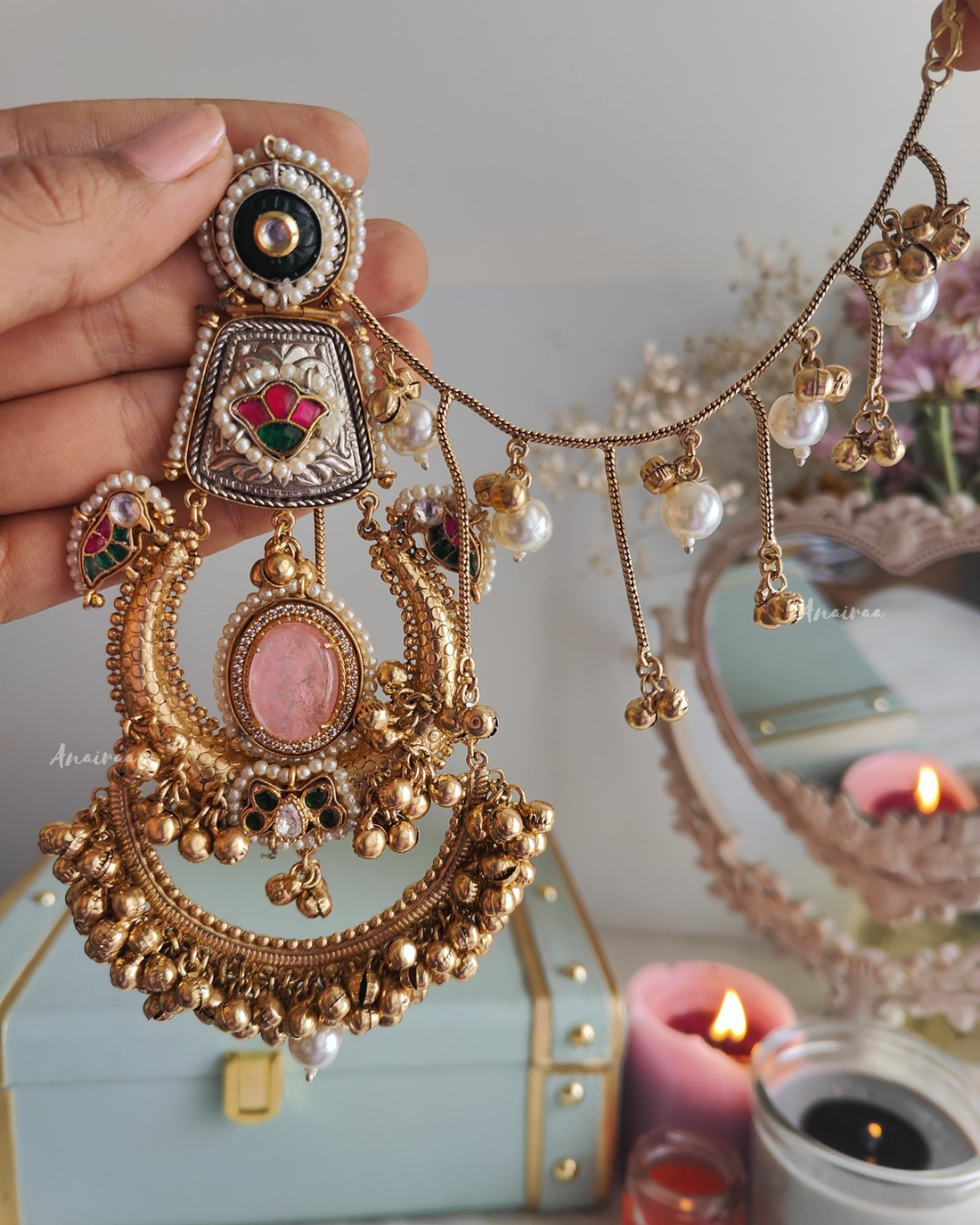 Ranya Kashmiri ghungroo chandbali with earchains