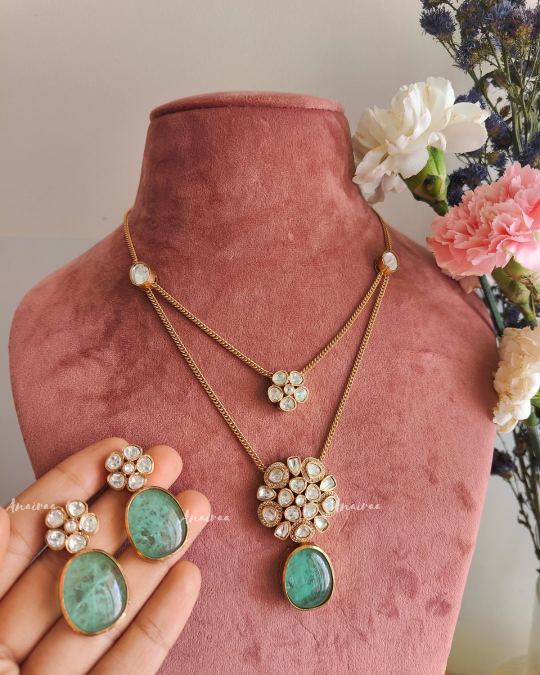 Polki mossanite pendant set
