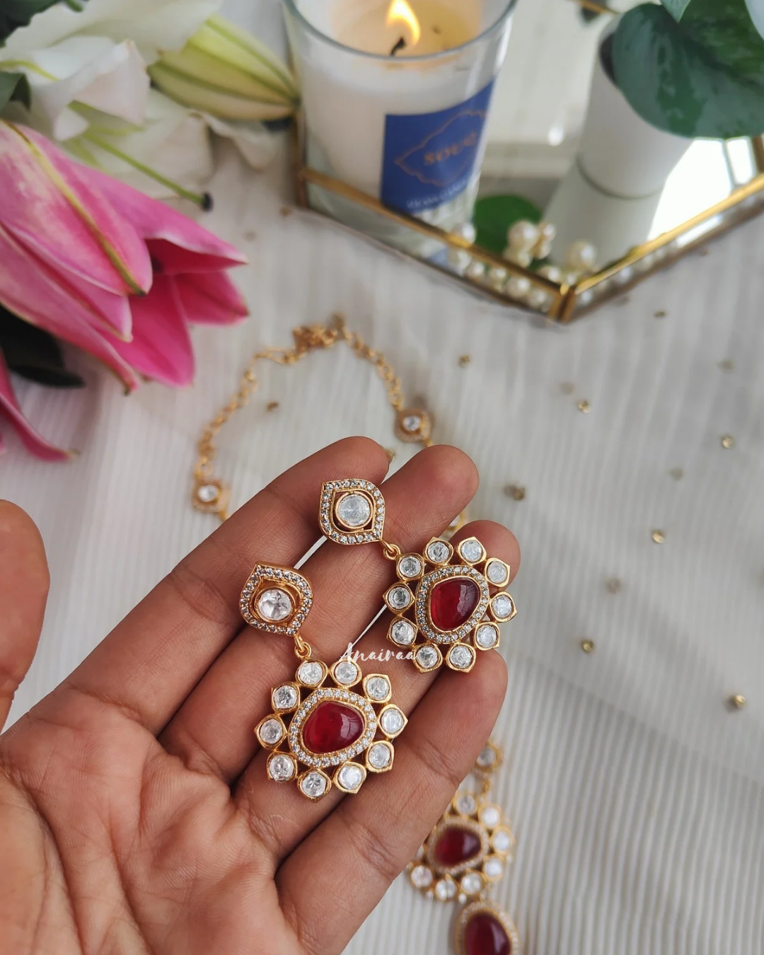 Vriha moissanite long necklace set