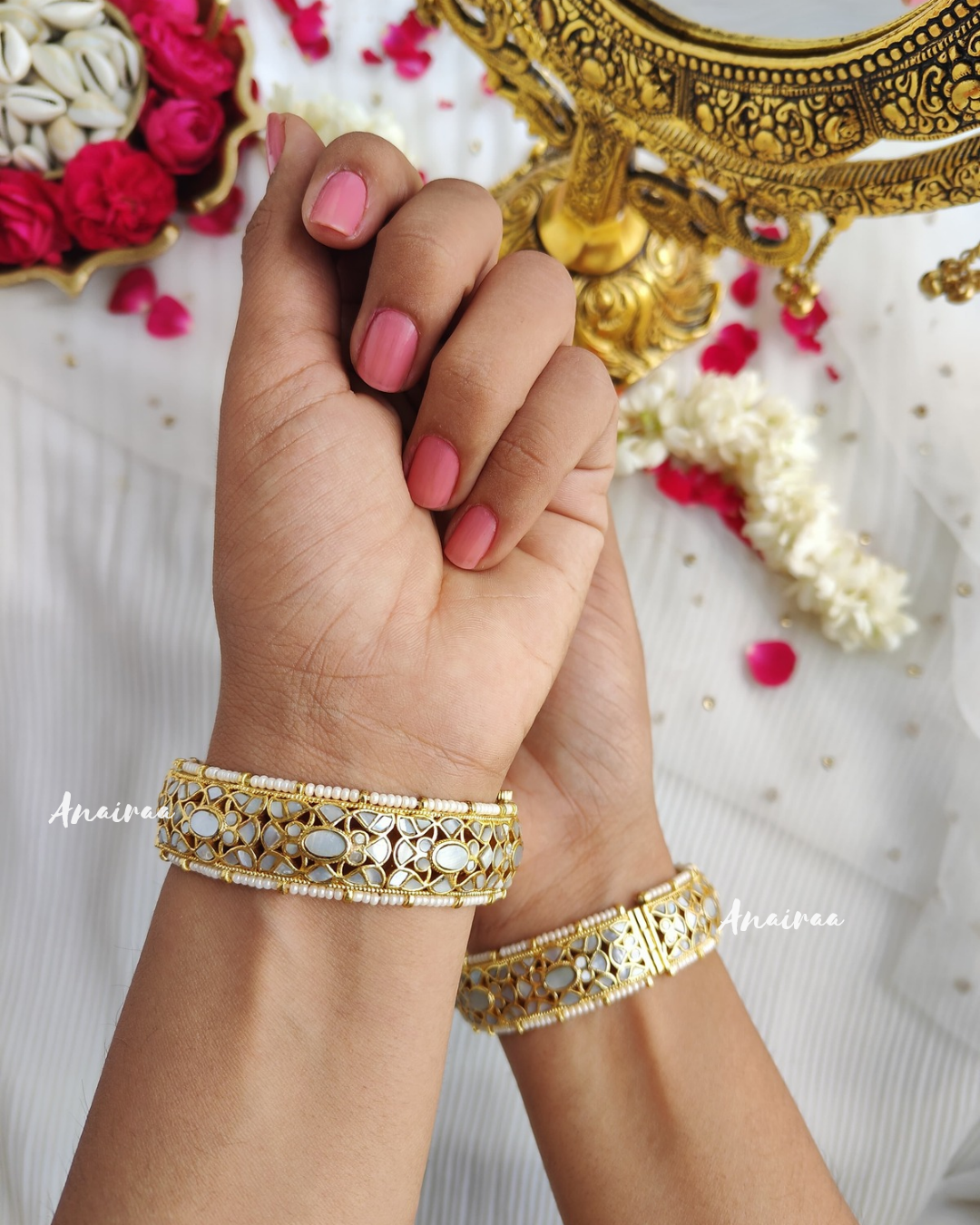 Mother of pearl openable bangles