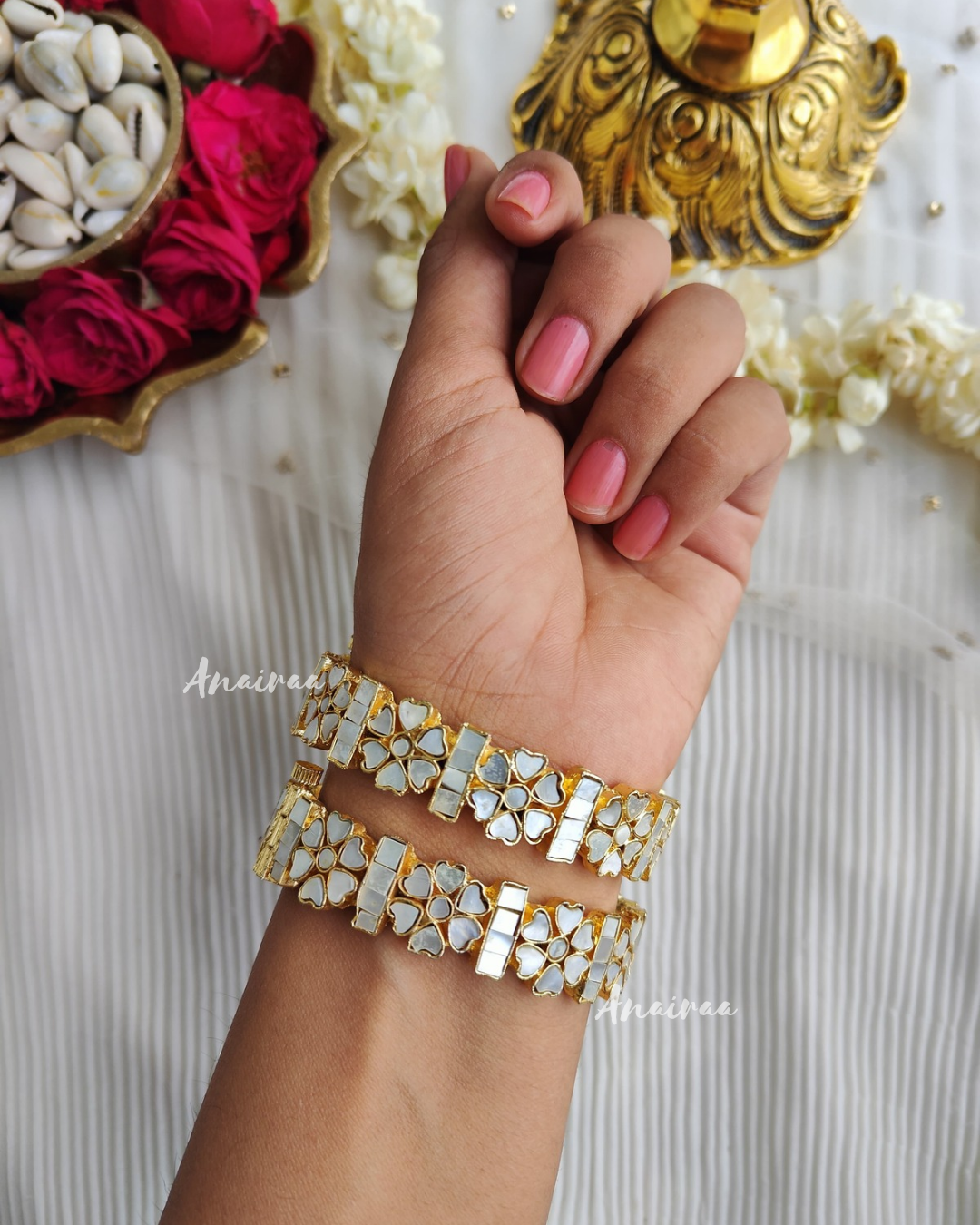 Mother of pearl openable bangles