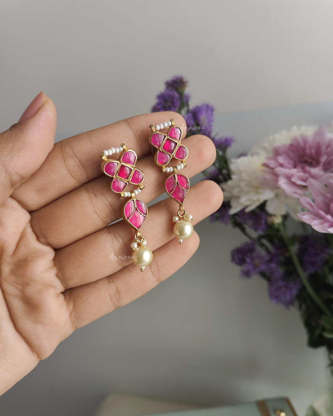 Ruby kundan studs